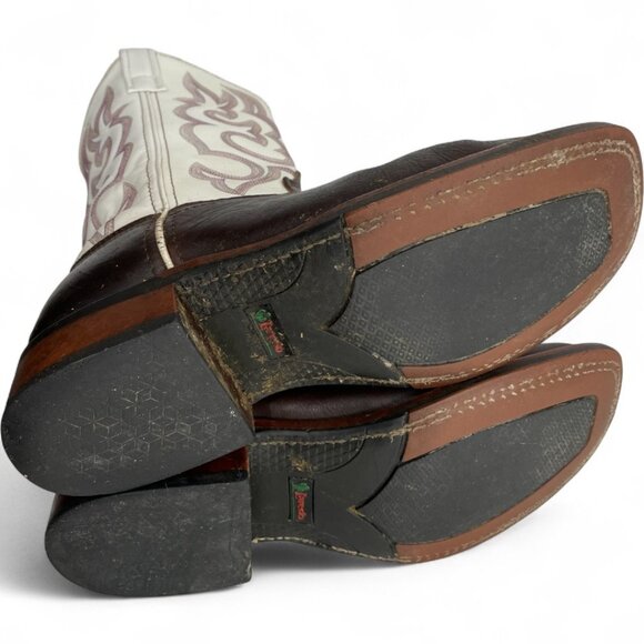 Laredo White Brown Square Toe Leather Western Cowboy Cowgirl Boots Women's 8 M - Picture 13 of 13